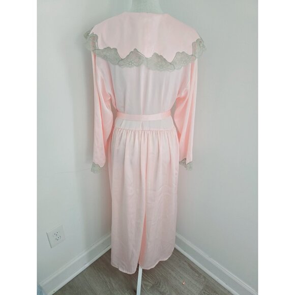 Victoria's Secret Vintage Pink Satin Lace Gold Label 79s 80s Kimono Long Robe M - Picture 11 of 13
